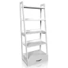 White Wood 5-Shelf Leaning Bookshelf