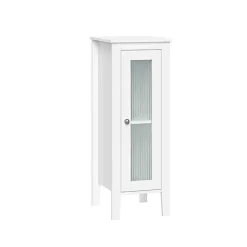 White Wood Slim Single Glass Door Floor Cabinet