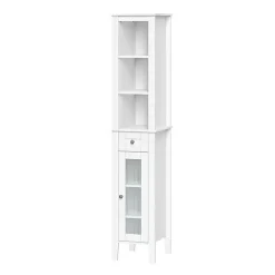 White Wood Tall Single Pane Glass Door Cabinet
