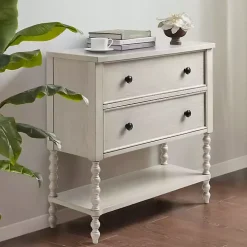White Wood Turned Legs 2-Drawer Chest