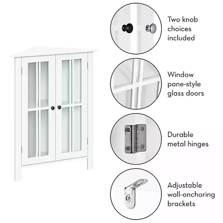 White Wood Two Pane Glass Doors Corner Cabinet
