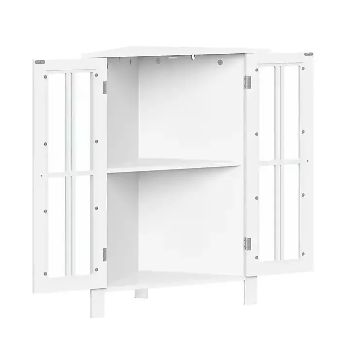 White Wood Two Pane Glass Doors Corner Cabinet