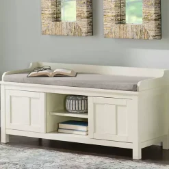 White Wood Upholstered Storage Bench