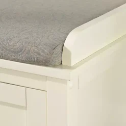 White Wood Upholstered Storage Bench