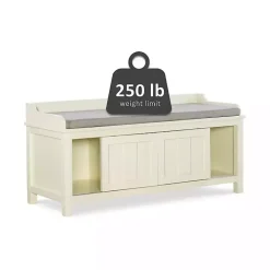 White Wood Upholstered Storage Bench