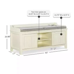 White Wood Upholstered Storage Bench