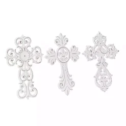 White Wood Wall Cross Wall Plaques, Set of 3