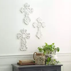 White Wood Wall Cross Wall Plaques, Set of 3