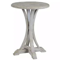 White Wooden Arched Base Round Top Accent Table