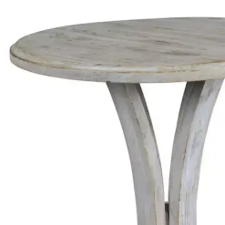 White Wooden Arched Base Round Top Accent Table