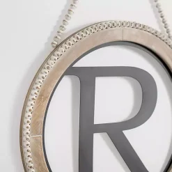 Whitewash Bead Trim Monogram R Plaque