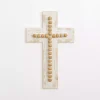 Whitewashed Beaded Wood Cross Wall Plaque