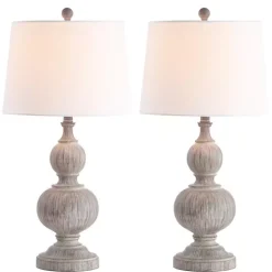 Whitewashed Brown Carved 2-pc. Table Lamp Set