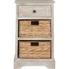 Whitewashed Brown Wood Side Table with Baskets
