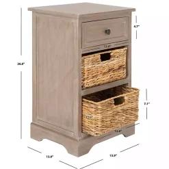Whitewashed Brown Wood Side Table with Baskets