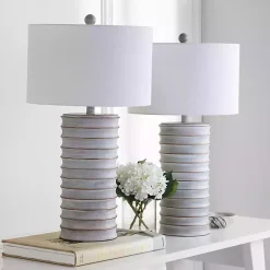 Whitewashed Gray Ridges Table Lamps, Set of 2