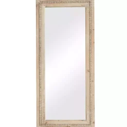Whitewashed Natural Beaded Wood Wall Mirror