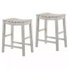 Whitewashed Saddle Seat Counter Stools, Set of 2