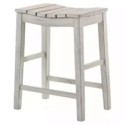 Whitewashed Saddle Seat Counter Stools, Set of 2