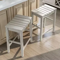 Whitewashed Saddle Seat Counter Stools, Set of 2