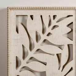 Whitewashed Wood Fern Wall Plaques, Set of 2