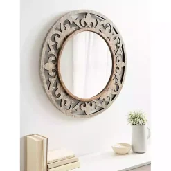 Whitewashed Wood Round Shavali Mirror