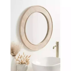 Whitewashed Woodgrain Round Wall Mirror
