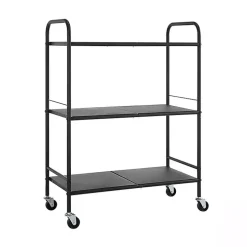 Wide Black Metal 3-Tier Storage Cart