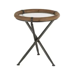 Wood and Glass Round Tripod Accent Table