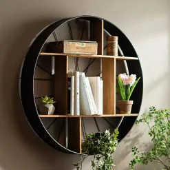 Wood and Iron Bicycle Wheel Shelf