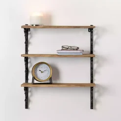 Wood and Iron Scroll 3-Tier Wall Shelf
