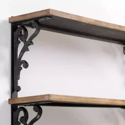 Wood and Iron Scroll 3-Tier Wall Shelf