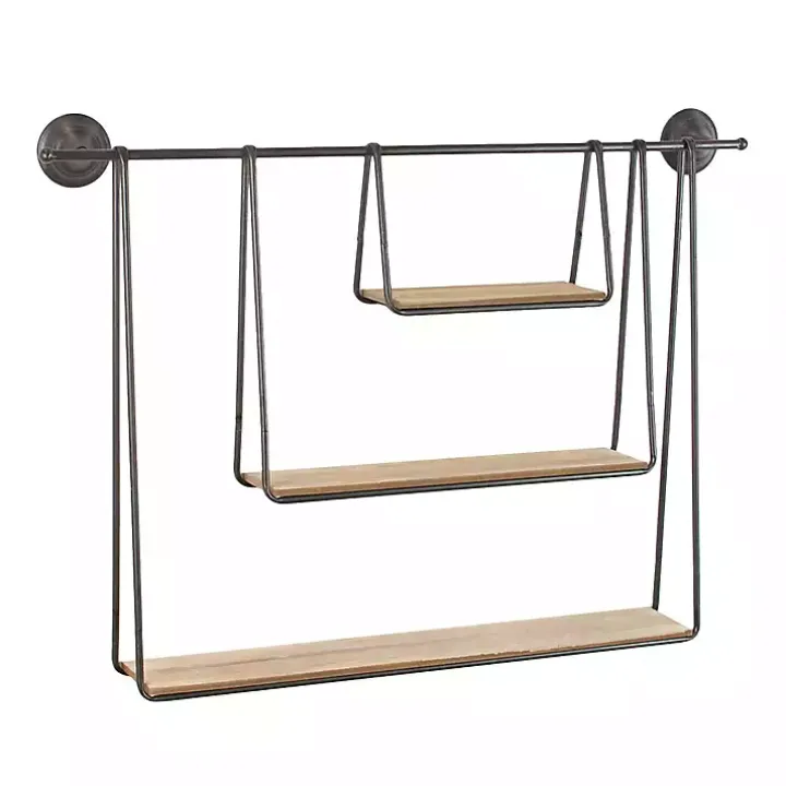 Wood and Metal Three-Tier Side Modern Wall Shelf