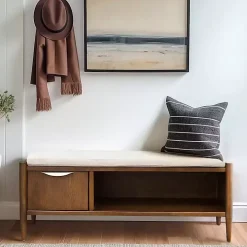 Wood Arcadia Storage Bench with Cushion