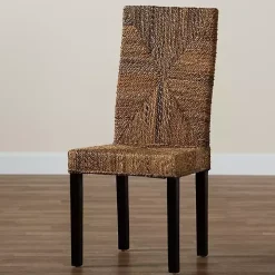 Woven Banana Fiber and Mahogany Dining Chair