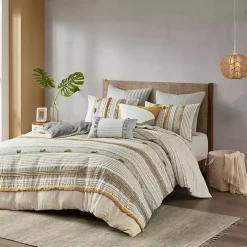 Yellow Striped Pom Pom 3-pc. Full/Queen Duvet Set