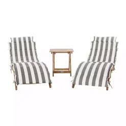 Acacia Wood 3-pc. Chaise Set with Striped Cushions