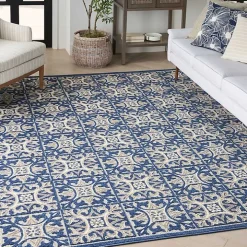 Aloha Blue Geometric Indoor/Outdoor Area Rug, 9x12