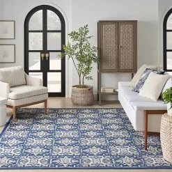 Aloha Blue Geometric Indoor/Outdoor Area Rug, 9x12