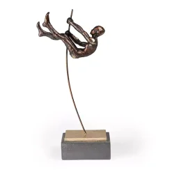 Antique Bronze Pole Vaulter Figurine, 15 in.