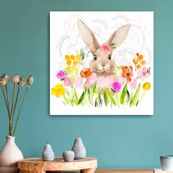 April Flowers and Happy Bunny Canvas Art Print