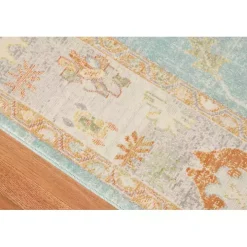 Aqua and Beige Bohemian Area Rug, 5x8