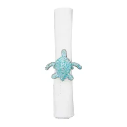 Aqua Beaded Turtle Napkin Rings, Set of 6