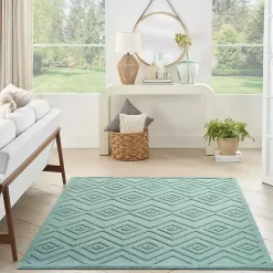 Aqua Flatweave Diamond Outdoor Area Rug