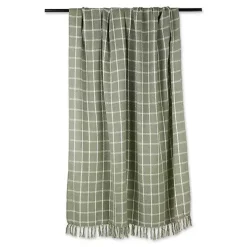 Artichoke Green Plaid Fringed Throw