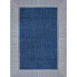 Asia Blue Stripe Border Outdoor Rug, 5x8