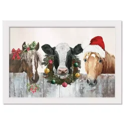 Barn Animals White Framed Canvas Art Print