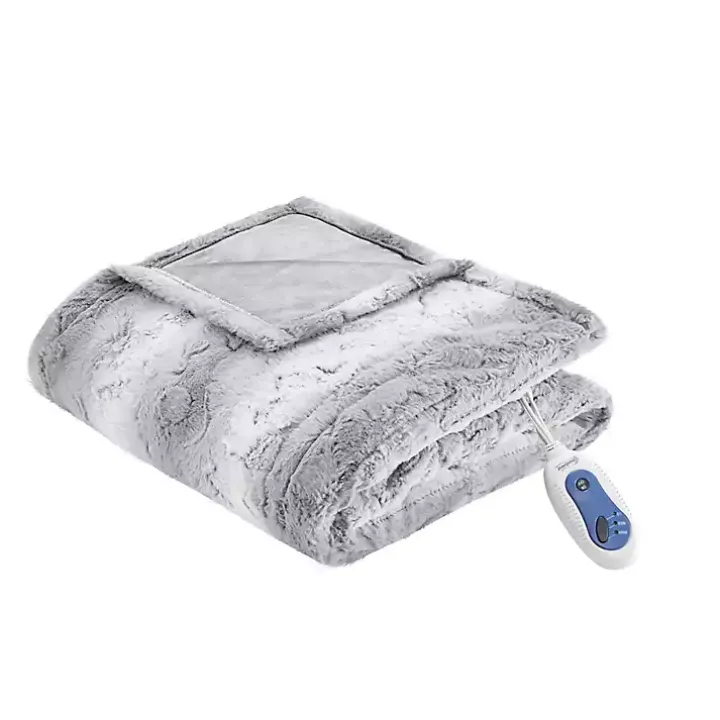 Beautyrest Gray Faux Fur Oversized Heated Throw