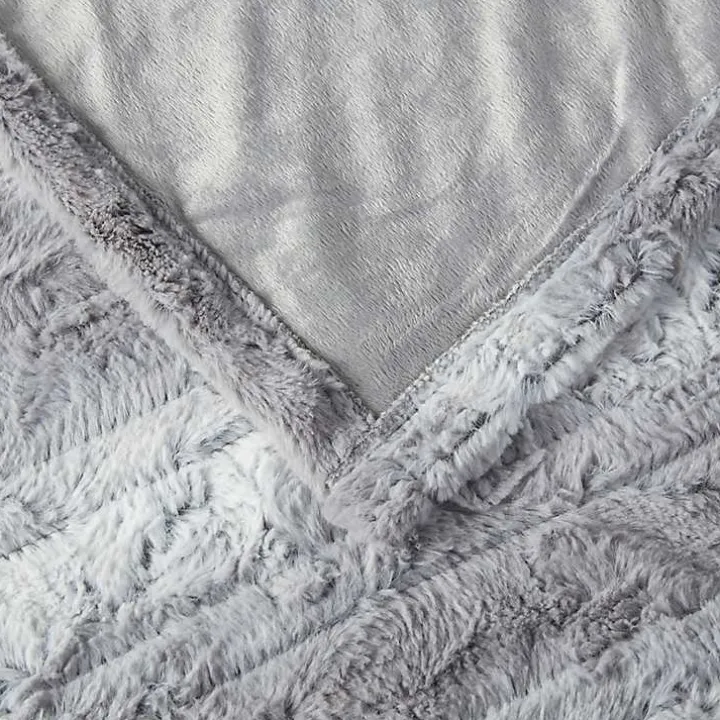 Beautyrest Gray Faux Fur Oversized Heated Throw