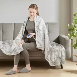 Beautyrest Marble Faux Fur Oversized Heated Throw